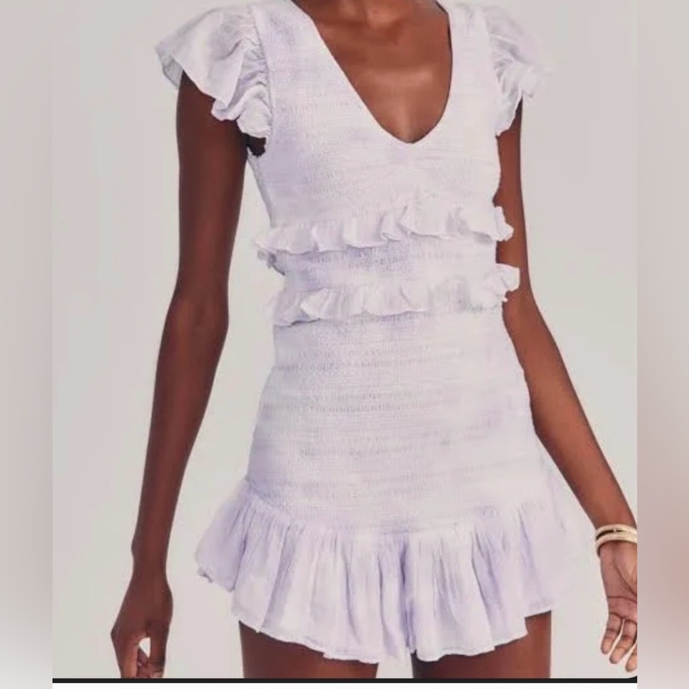 LoveShackFancy Lavender Sonora Smocked Flutter-Sleeve Mini Dress